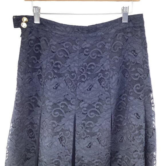 Tory Burch Black Lace A-Line Skirt Size 6 With Pleats & Double‎ Buttons - Picture 5 of 7